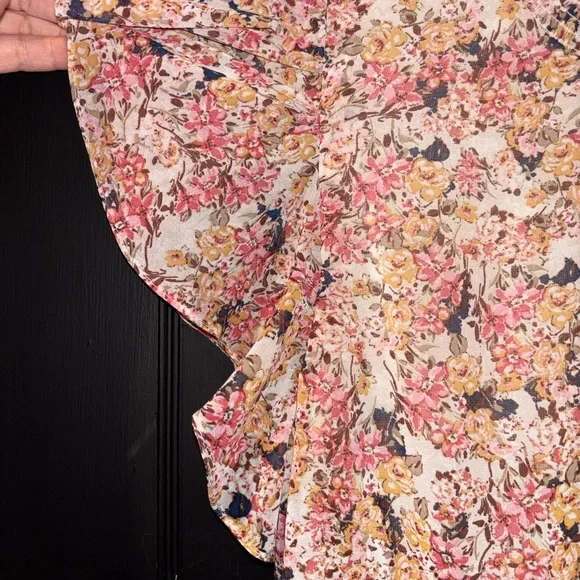 MSK Pink Multi Floral Ruffle Sleeve Wide Leg Jumpsuit Size XL Elastic Waist - Picture 5 of 10